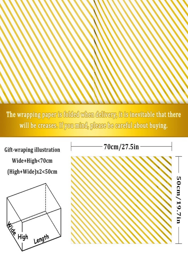 وولاين ورق تغليف هدايا ذهبي مخطط بنجوم، 8 ورقات من ورق التغليف الذهبي والأبيض مع 10 فيونكات سحب و24 ياردة من شريط لامع، ورق تغليف فني مزخرف برقائق ذهبية متنوعة لعيد الميلاد وحفلات الأعياد - Image 3